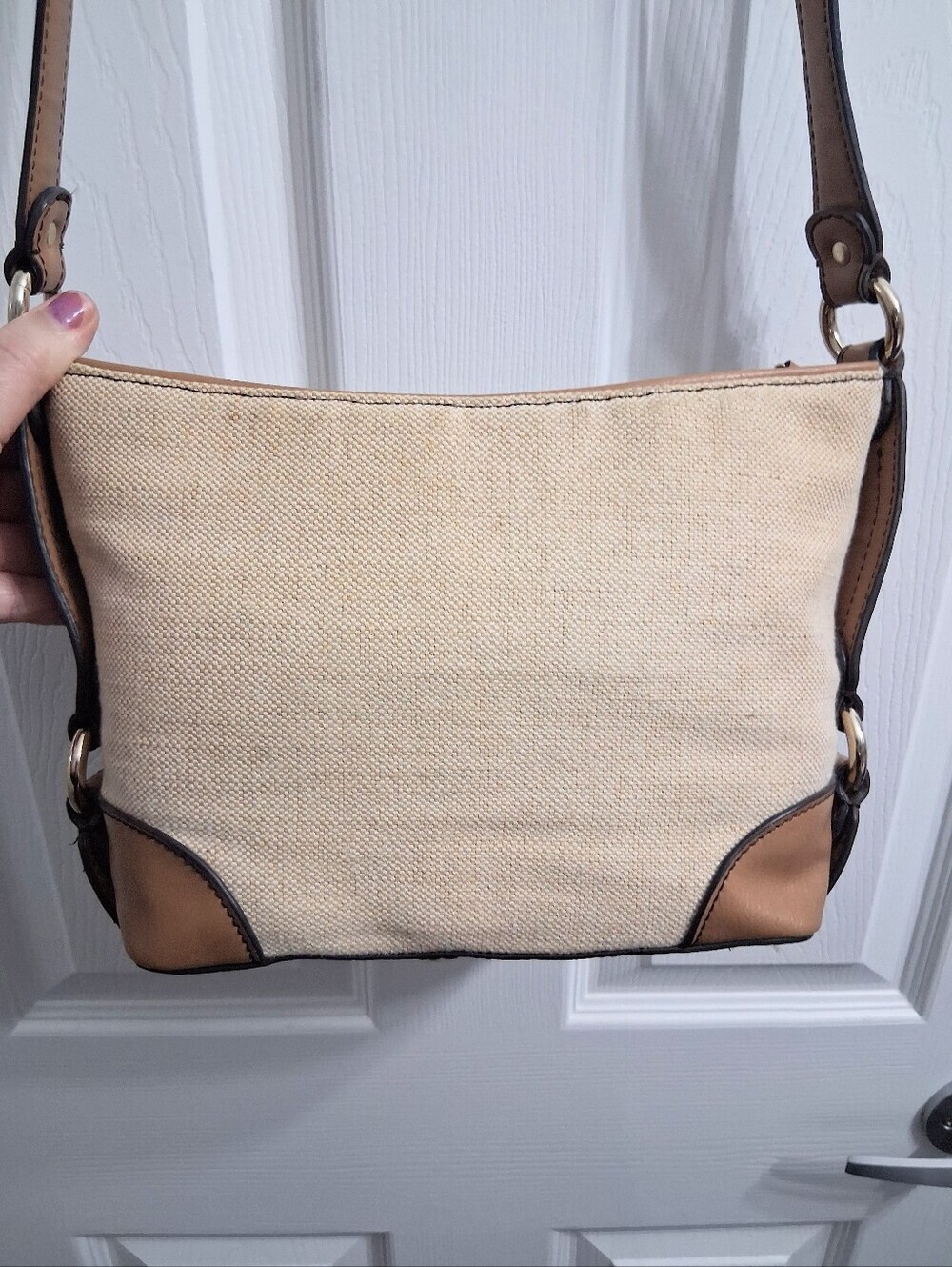 Vintage Etienne Aigner Tweed Shoulder Bag Beige Brown Classic Canvas Purse - Picture 8 of 15
